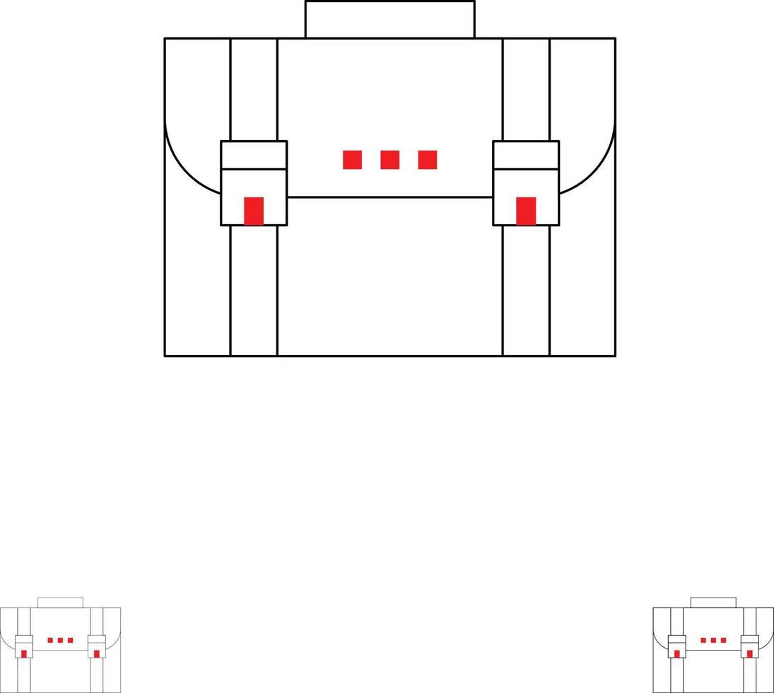 Briefcase Business Case Documents Marketing Portfolio Suitcase Bold and thin black line icon set vector
