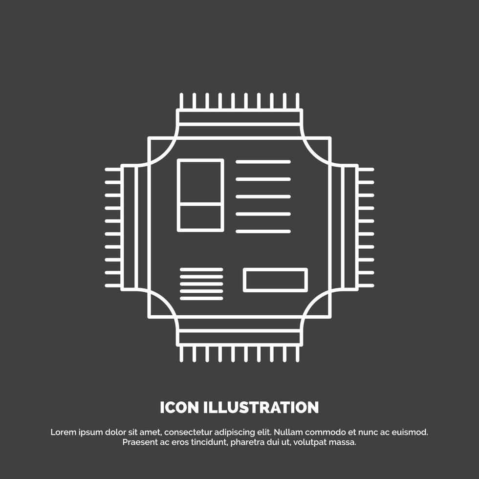 chip. UPC. pastilla. procesador. icono de la tecnología. símbolo de vector de línea para ui y ux. sitio web o aplicación móvil