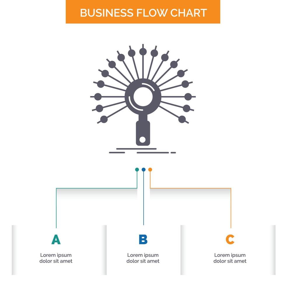 Data. information. informational. network. retrieval Business Flow Chart Design with 3 Steps. Glyph Icon For Presentation Background Template Place for text. vector