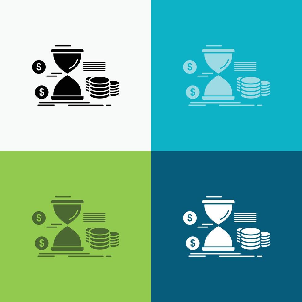 Hourglass. management. money. time. coins Icon Over Various Background. glyph style design. designed for web and app. Eps 10 vector illustration