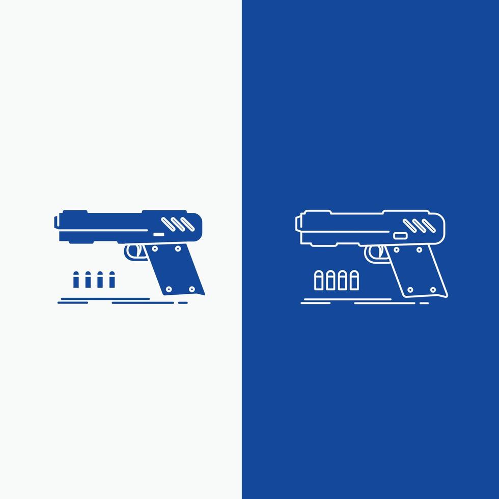 gun. handgun. pistol. shooter. weapon Line and Glyph web Button in Blue color Vertical Banner for UI and UX. website or mobile application vector