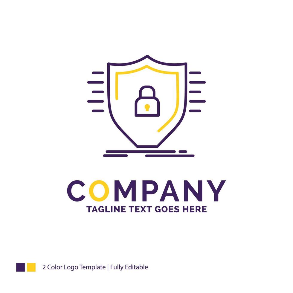 diseño del logotipo del nombre de la empresa para la defensa. cortafuegos proteccion. la seguridad. escudo. diseño de marca púrpura y amarillo con lugar para eslogan. plantilla de logotipo creativo para pequeñas y grandes empresas. vector