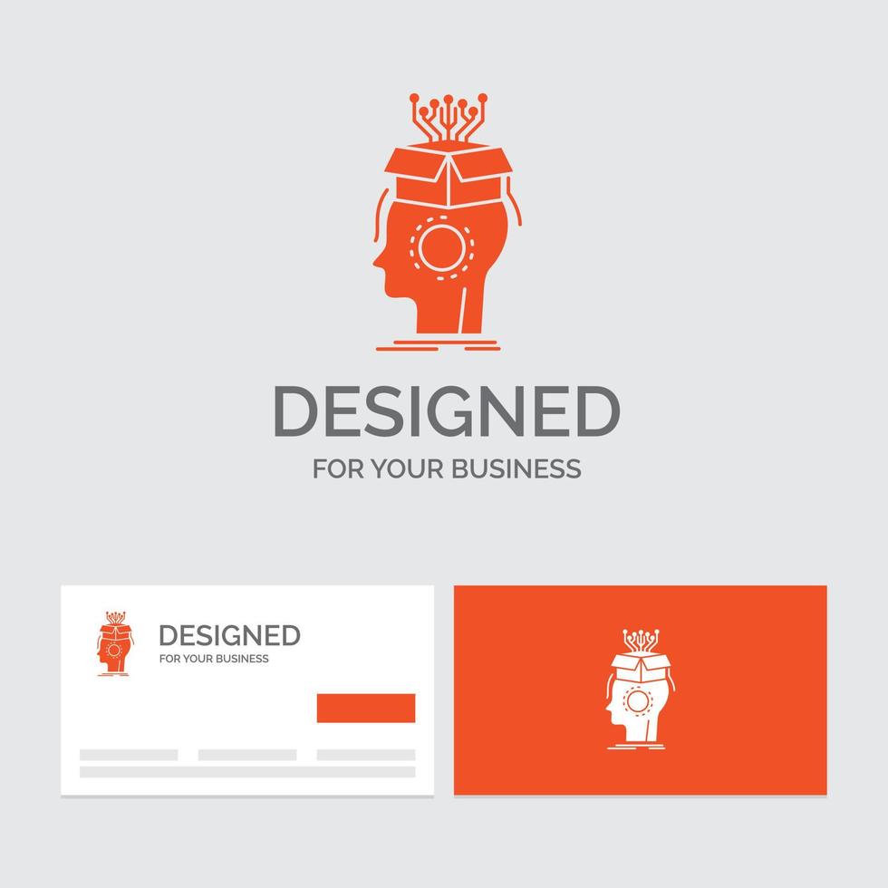 Business logo template for sousveillance. Artificial. brain. digital. head. Orange Visiting Cards with Brand logo template. vector