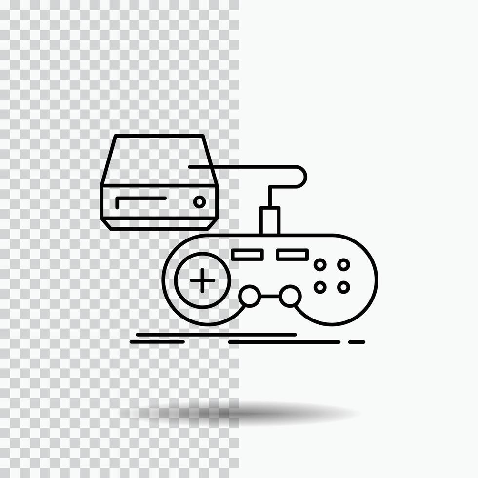 consola. juego. juego de azar. estación de juegos. icono de línea de reproducción en fondo transparente. ilustración de vector de icono negro