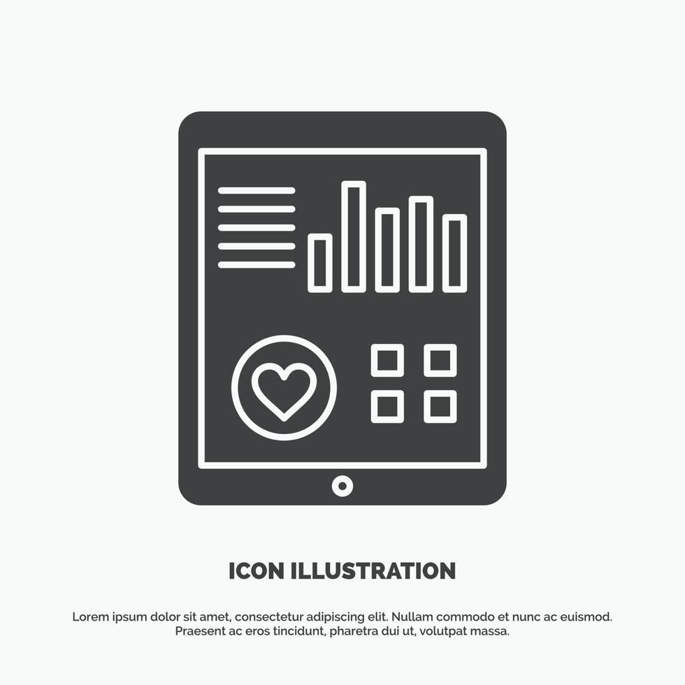 vigilancia. salud. corazón. legumbres. icono de informe del paciente. símbolo gris vectorial de glifo para ui y ux. sitio web o aplicación móvil vector