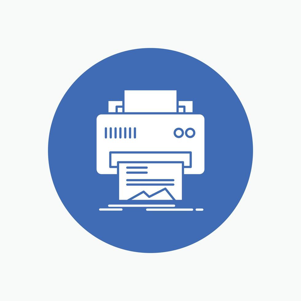 Digital. printer. printing. hardware. paper White Glyph Icon in Circle. Vector Button illustration