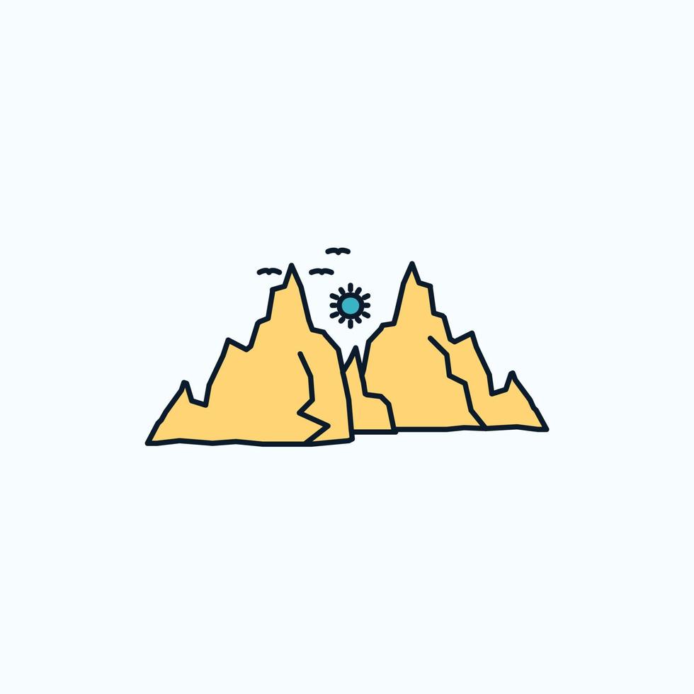 montaña. paisaje. Cerro. naturaleza. icono de sol plano. signo y símbolos verdes y amarillos para el sitio web y la aplicación móvil. ilustración vectorial vector