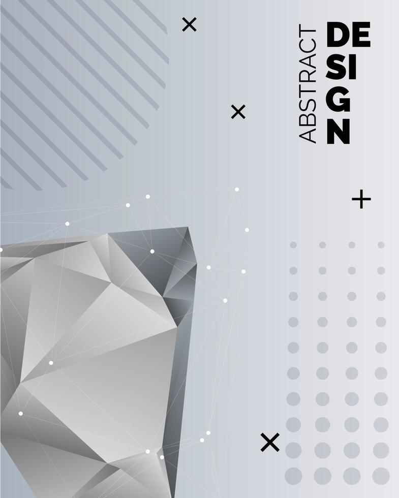 Abstract 3d chaotic low poly shapes. Flying polygonal pyramids in empty space. Futuristic background with bokeh effect. Poster design vector