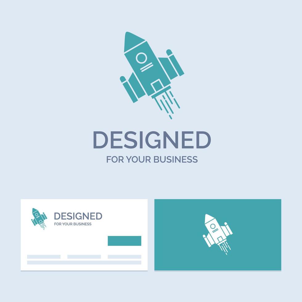 space craft. shuttle. space. rocket. launch Business Logo Glyph Icon Symbol for your business. Turquoise Business Cards with Brand logo template. vector