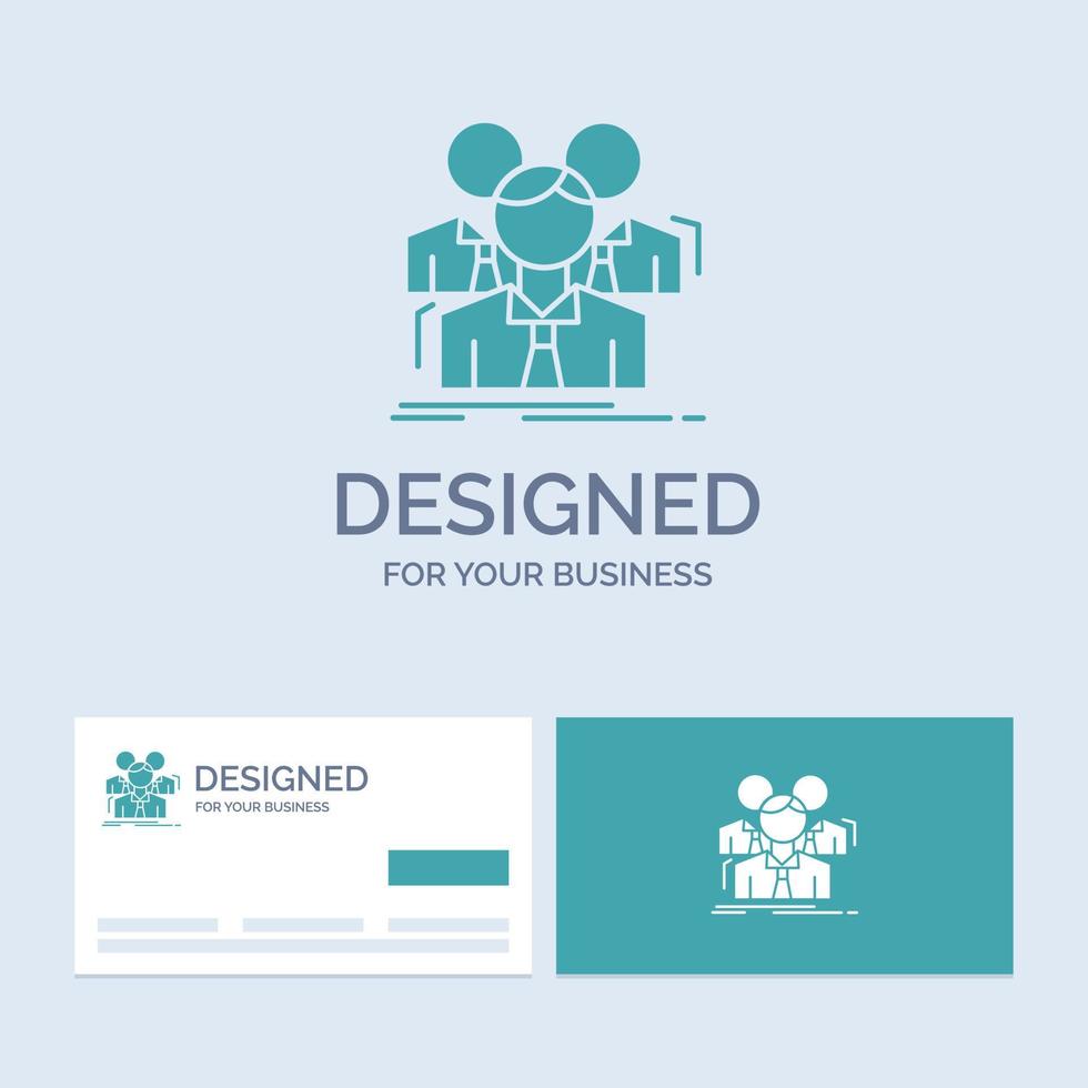 Team. teamwork. Business. Meeting. group Business Logo Glyph Icon Symbol for your business. Turquoise Business Cards with Brand logo template. vector