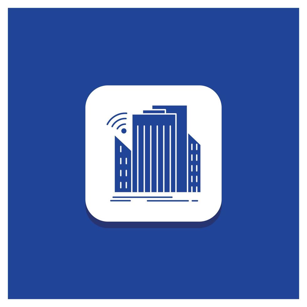 Blue Round Button for Buildings. city. sensor. smart. urban Glyph icon vector