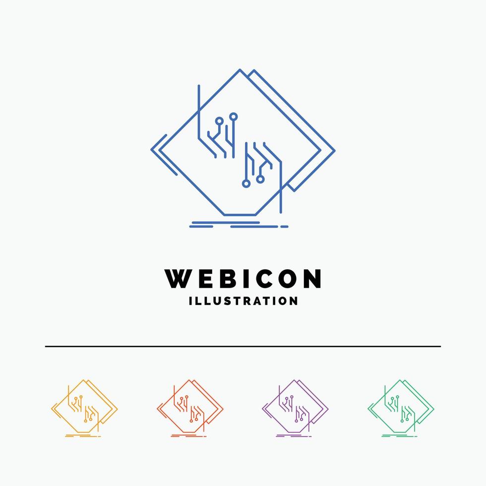 Board. chip. circuit. network. electronic 5 Color Line Web Icon Template isolated on white. Vector illustration