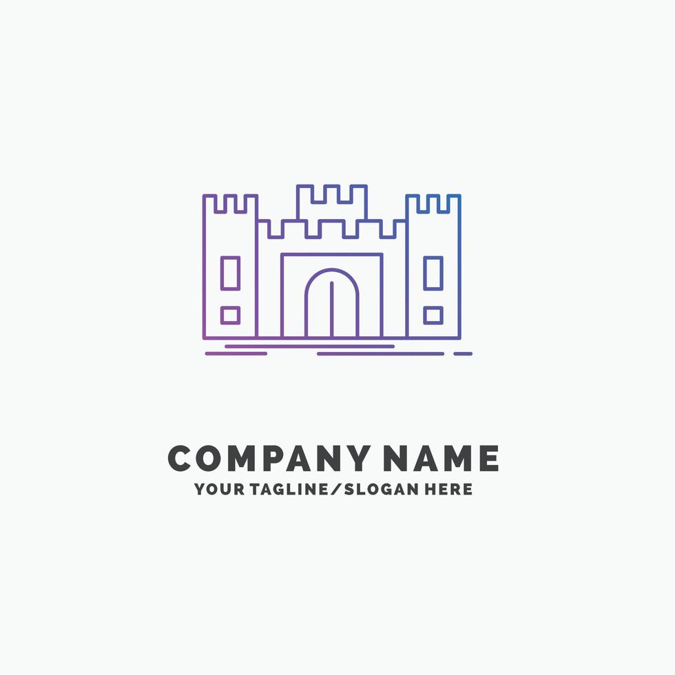 Castle. defense. fort. fortress. landmark Purple Business Logo Template. Place for Tagline vector