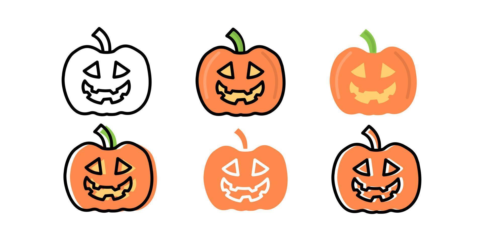 vector de icono de calabaza de halloween con estilo diferente. línea, glifo y contorno relleno versión colorida