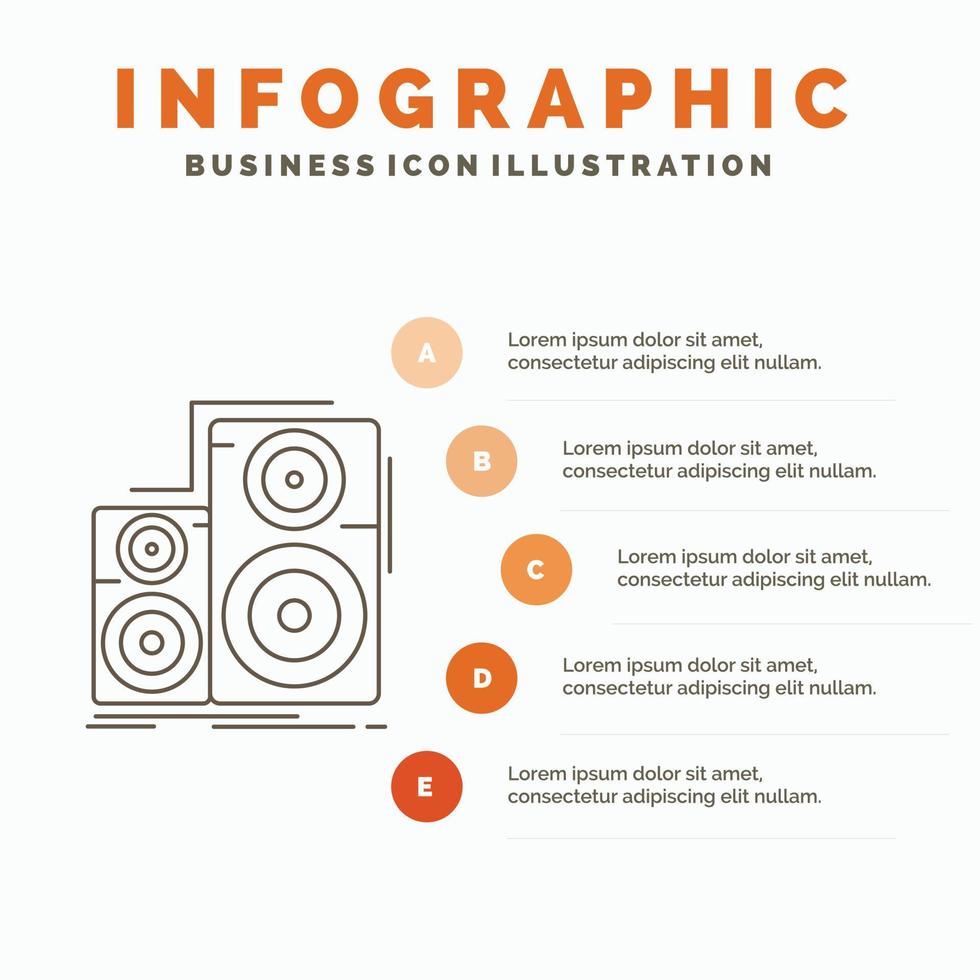 audio. de alta fidelidad. monitor. altavoz. plantilla de infografías de estudio para sitio web y presentación. icono de línea gris con ilustración de vector de estilo infográfico naranja