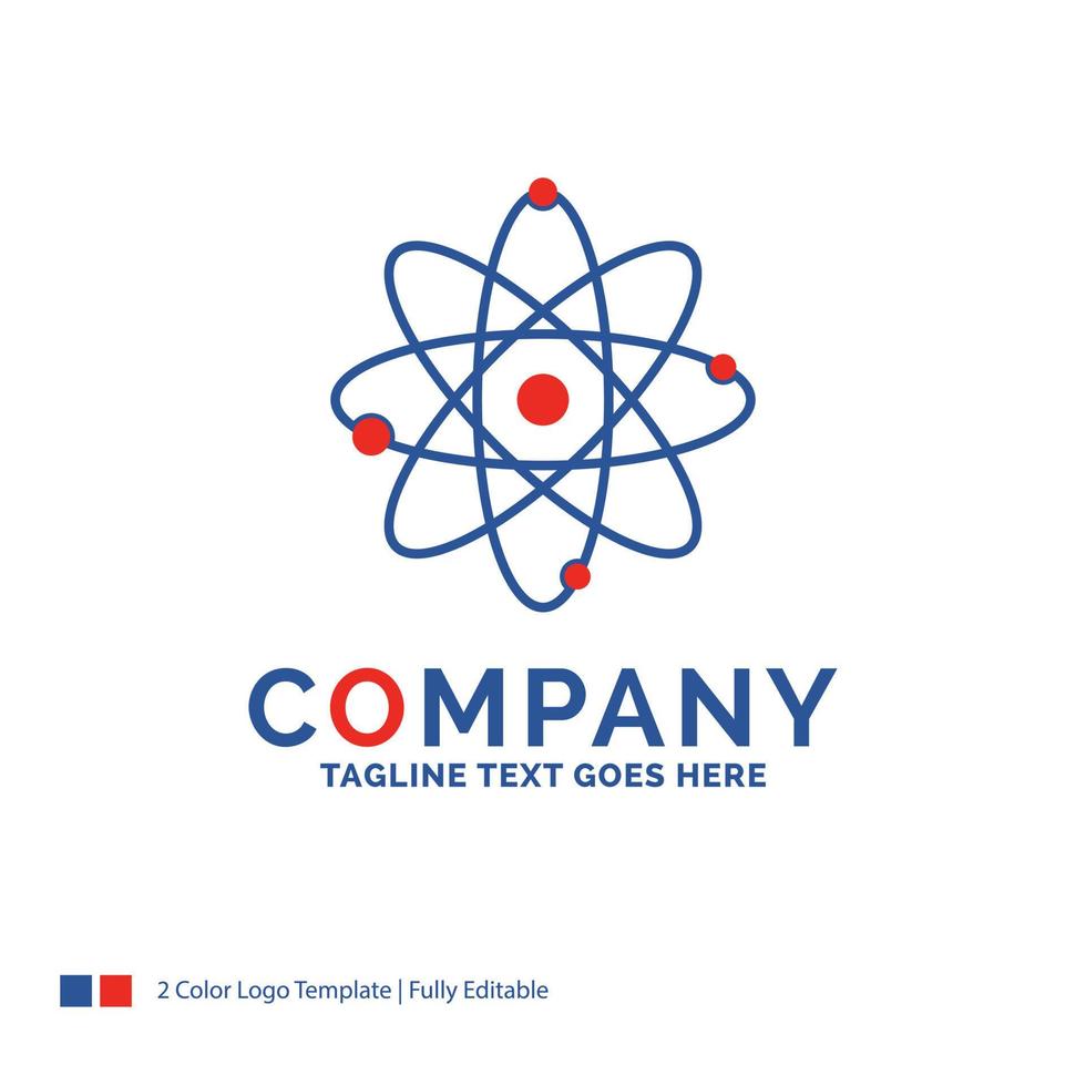 diseño del logotipo del nombre de la empresa para atom. nuclear. molécula. química. Ciencias. diseño de marca azul y rojo con lugar para eslogan. plantilla de logotipo creativo abstracto para pequeñas y grandes empresas. vector