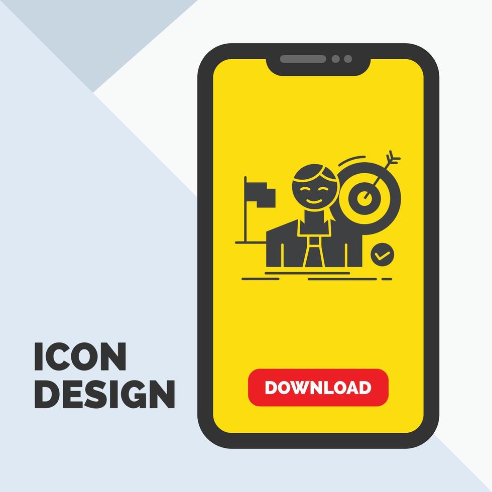 business. goal. hit. market. success Glyph Icon in Mobile for Download Page. Yellow Background vector