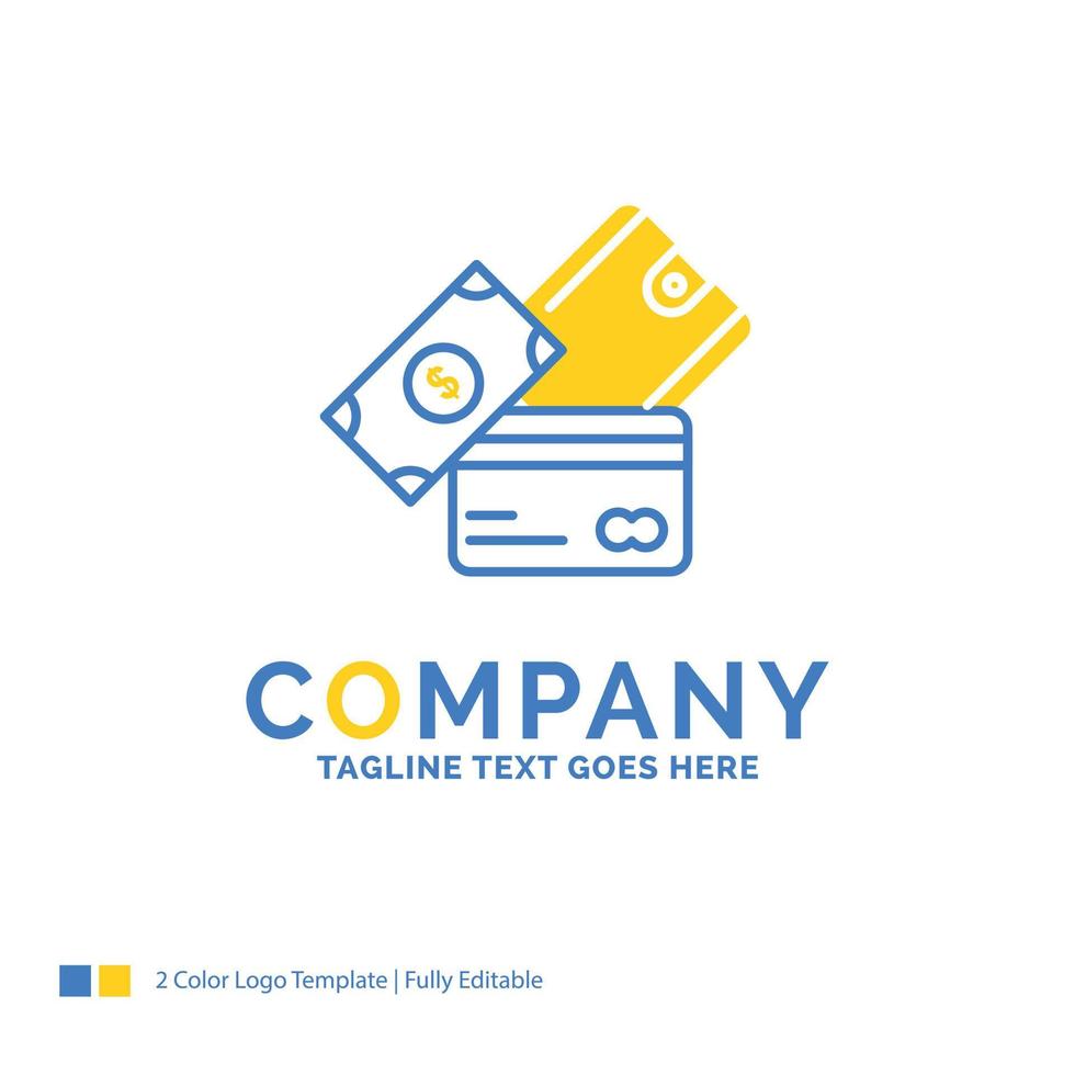 credit card. money. currency. dollar. wallet Blue Yellow Business Logo template. Creative Design Template Place for Tagline. vector