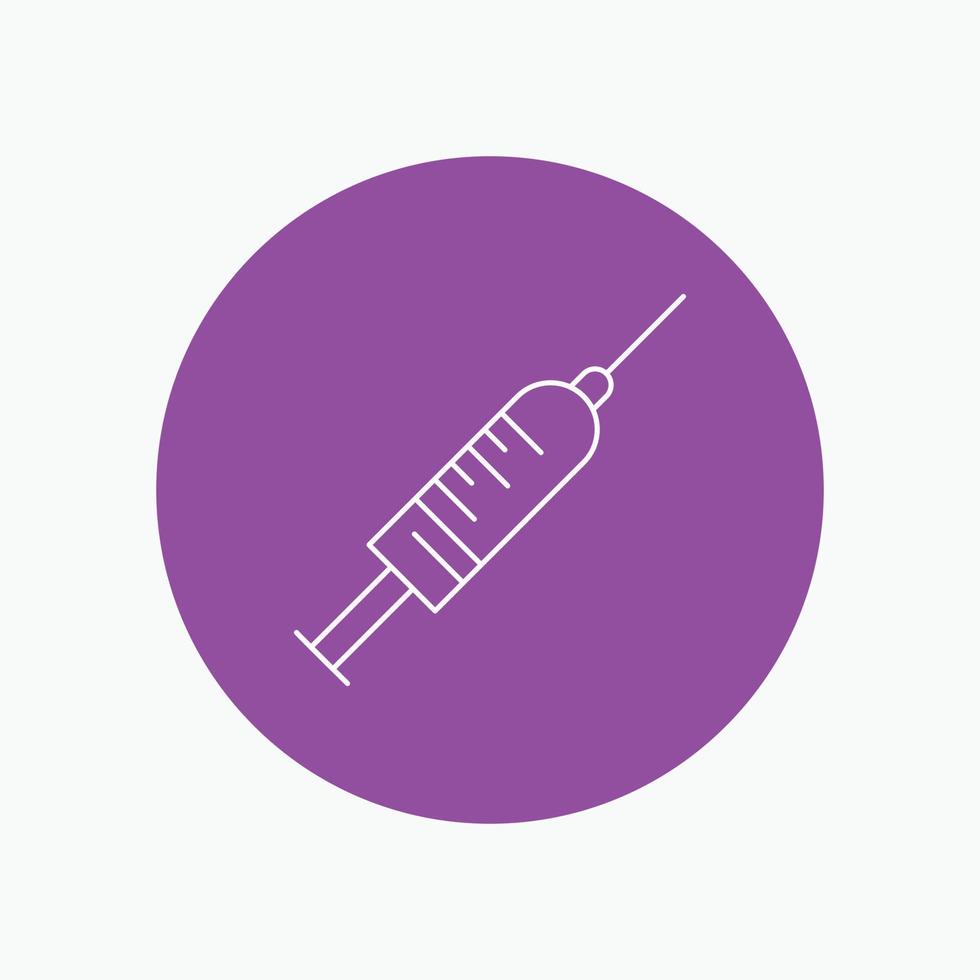 syringe. injection. vaccine. needle. shot White Line Icon in Circle background. vector icon illustration