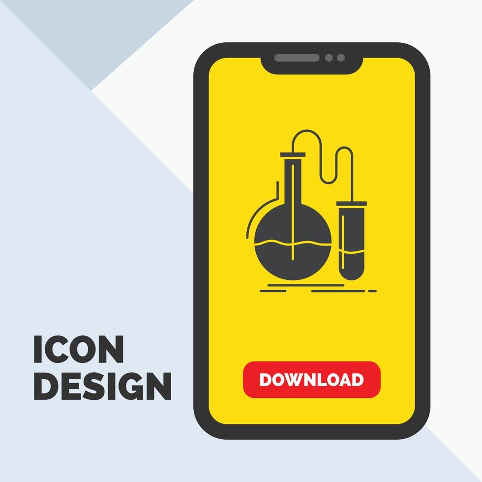 Analysis. chemistry. flask. research. test Glyph Icon in Mobile for Download Page. Yellow Background vector