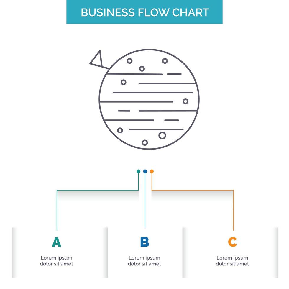 moon. planet. space. squarico. earth Business Flow Chart Design with 3 Steps. Line Icon For Presentation Background Template Place for text vector