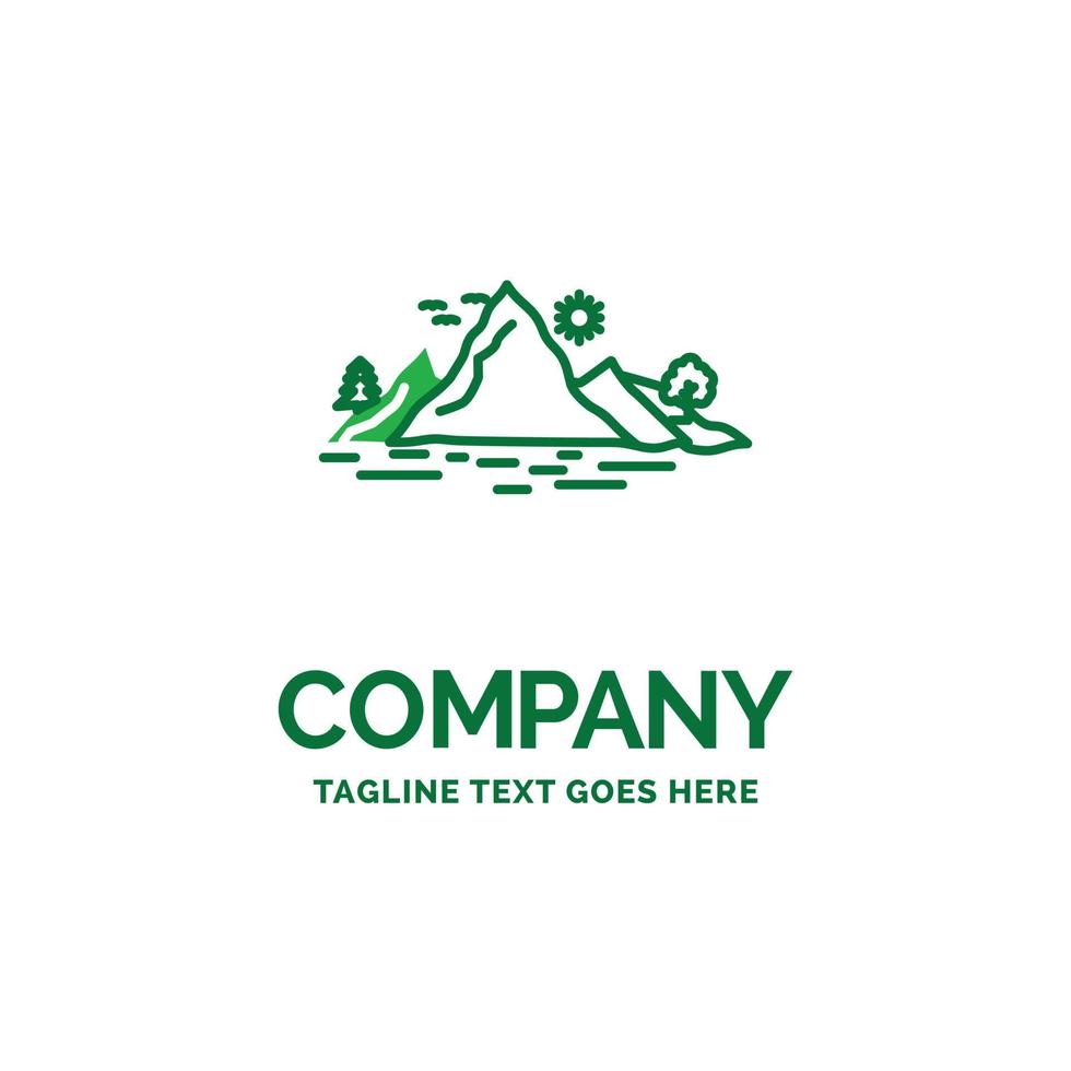 Nature. hill. landscape. mountain. tree Flat Business Logo template. Creative Green Brand Name Design. vector