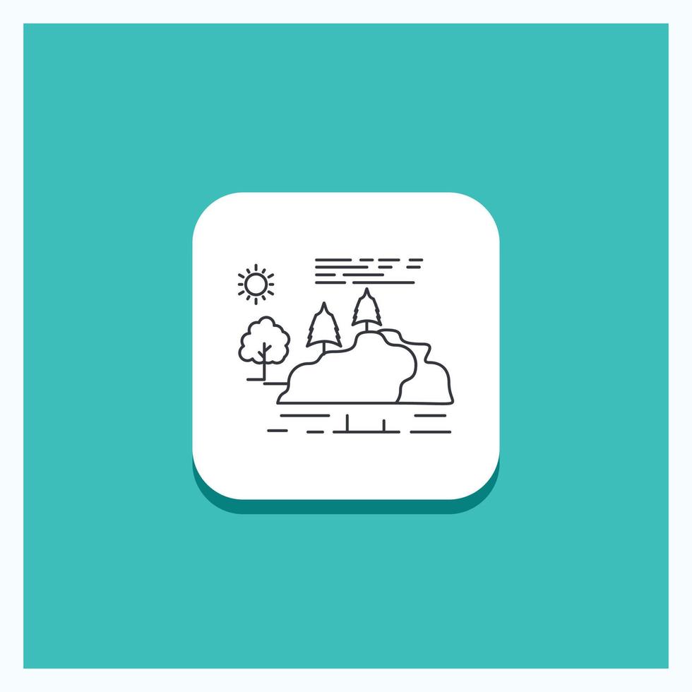 Round Button for hill. landscape. nature. mountain. rain Line icon Turquoise Background vector