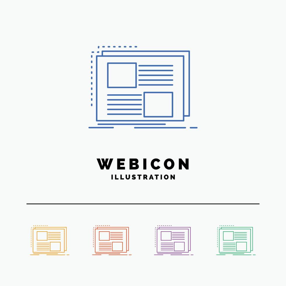 Content. design. frame. page. text 5 Color Line Web Icon Template isolated on white. Vector illustration