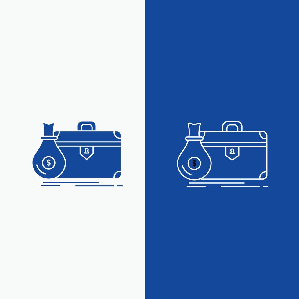 briefcase. business. case. open. portfolio Line and Glyph web Button in Blue color Vertical Banner for UI and UX. website or mobile application vector