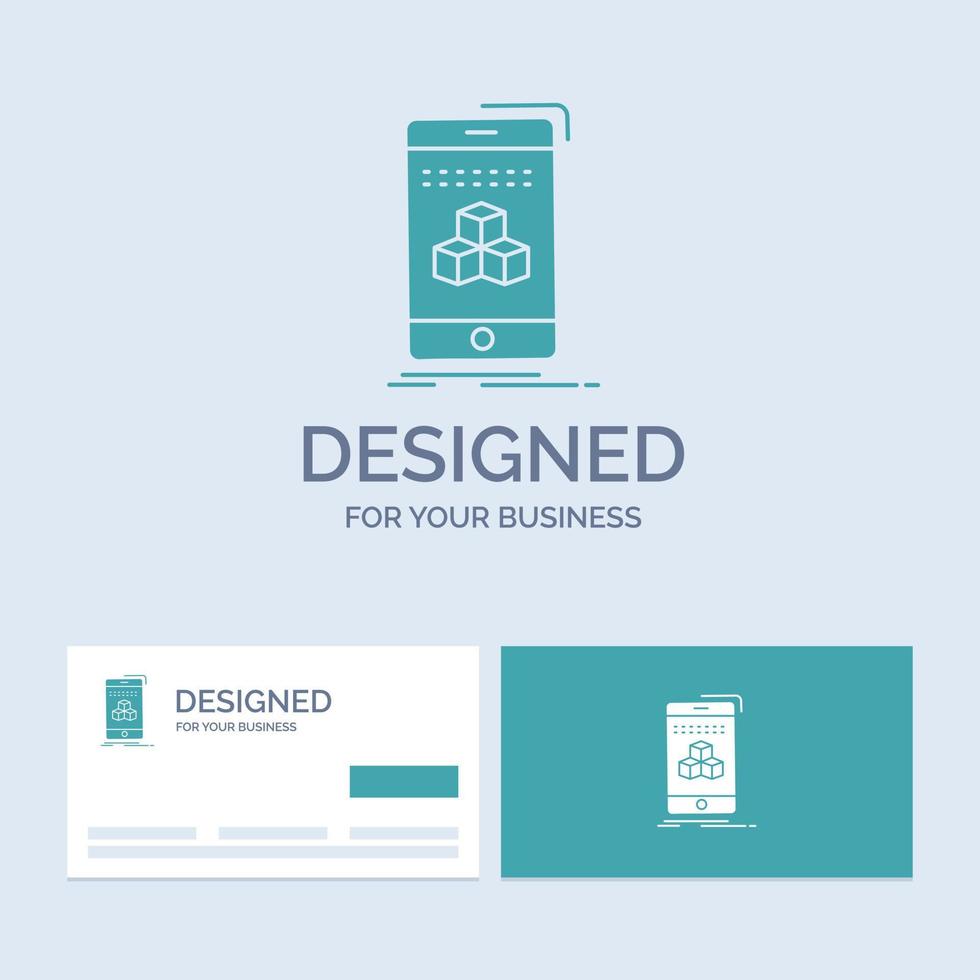 box. 3d. cube. smartphone. product Business Logo Glyph Icon Symbol for your business. Turquoise Business Cards with Brand logo template. vector