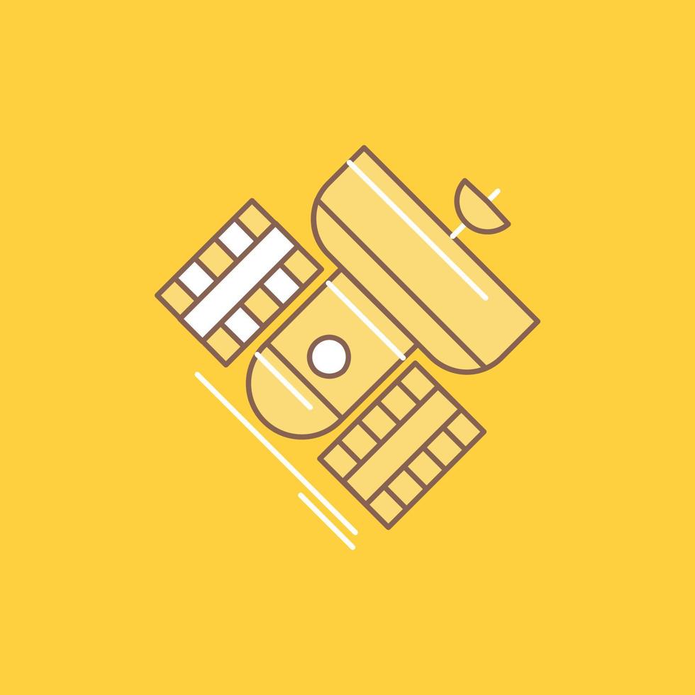 Broadcast. broadcasting. communication. satellite. telecommunication Flat Line Filled Icon. Beautiful Logo button over yellow background for UI and UX. website or mobile application vector