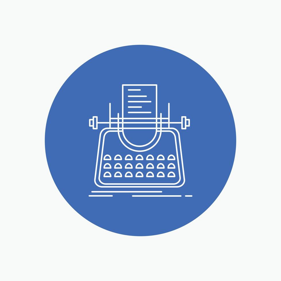 Article. blog. story. typewriter. writer White Line Icon in Circle background. vector icon illustration