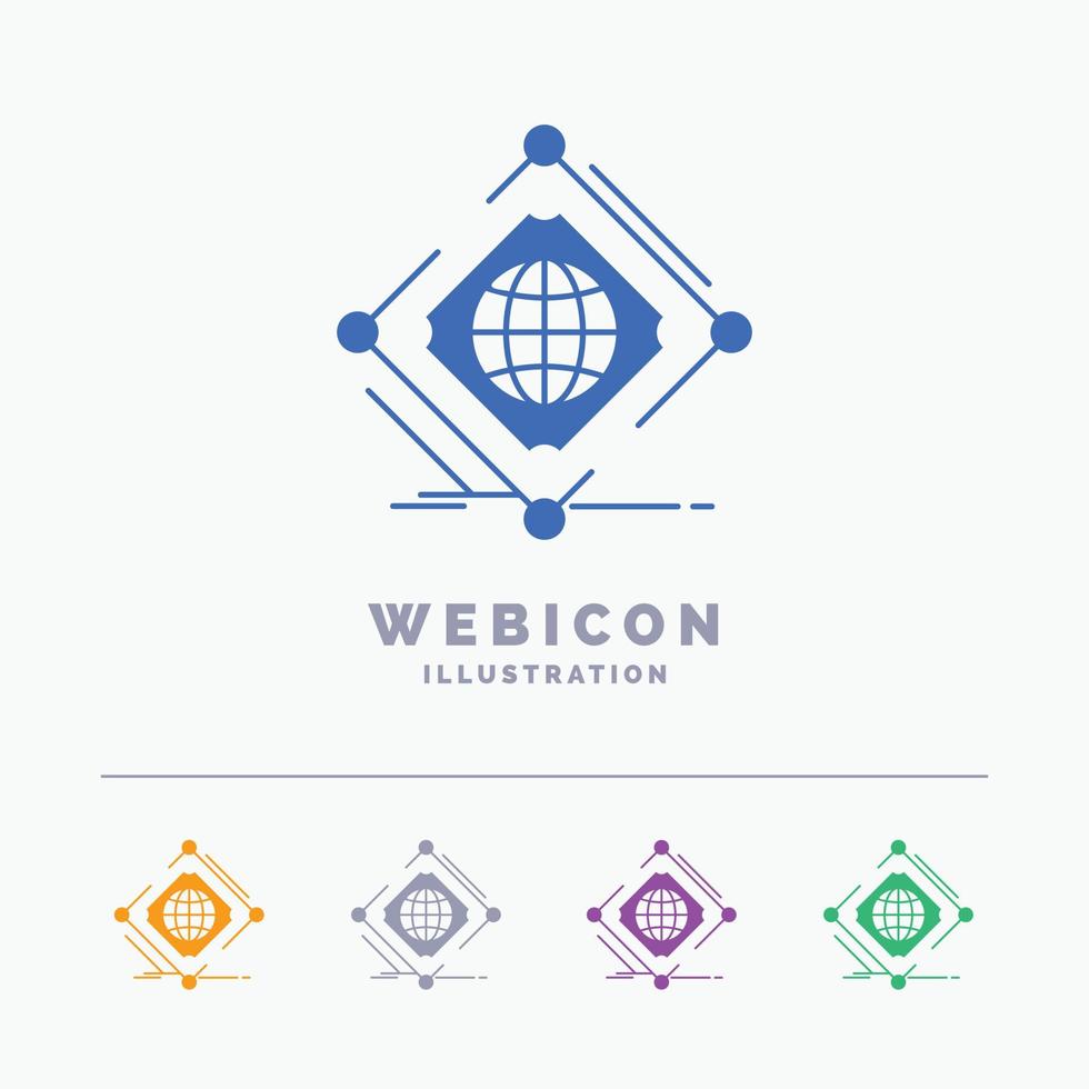 complejo. global. Internet. red. Plantilla de icono web de glifo de color web de 5 colores aislada en blanco. ilustración vectorial vector