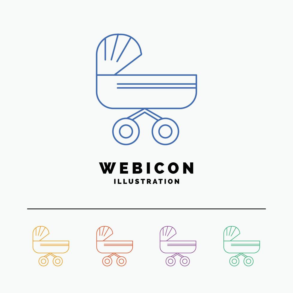 trolly. baby. kids. push. stroller 5 Color Line Web Icon Template isolated on white. Vector illustration