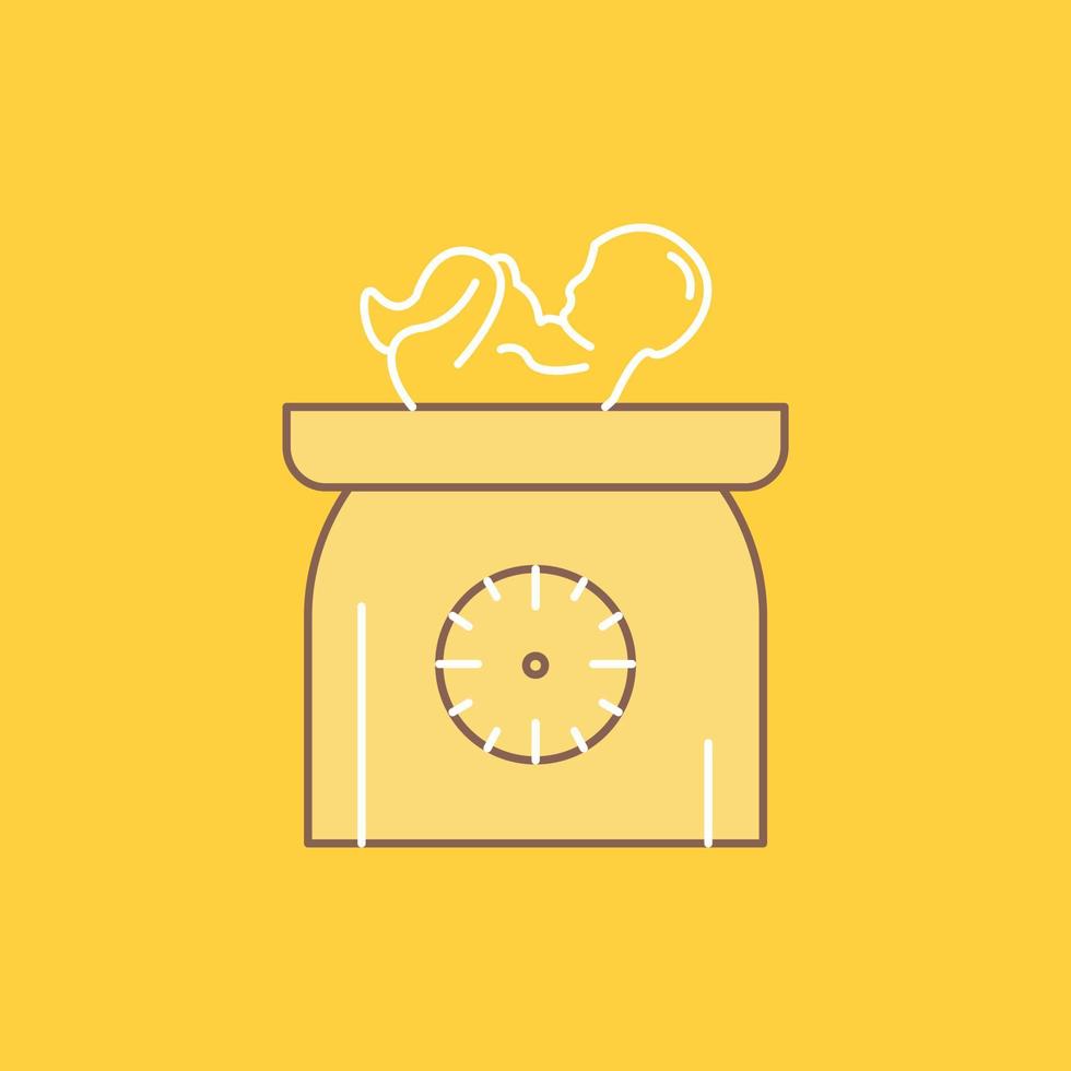 weight. baby. New born. scales. kid Flat Line Filled Icon. Beautiful Logo button over yellow background for UI and UX. website or mobile application vector