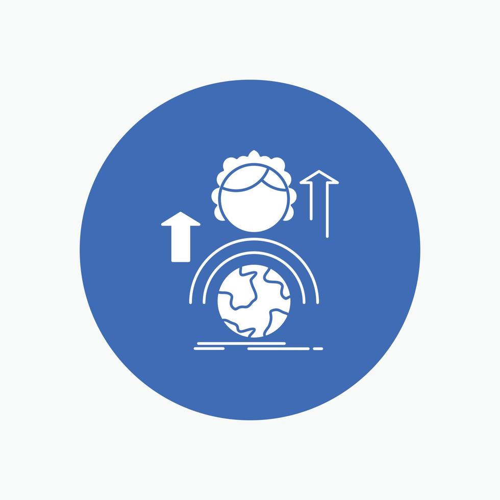 habilidades. desarrollo. femenino. global. icono de glifo blanco en línea en círculo. ilustración de botón de vector