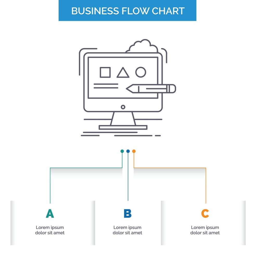 Art. computer. design. digital. studio Business Flow Chart Design with 3 Steps. Line Icon For Presentation Background Template Place for text vector