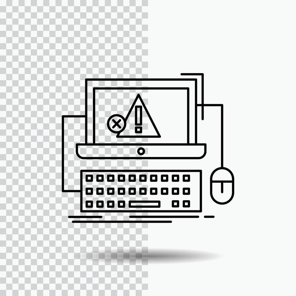 Computer. crash. error. failure. system Line Icon on Transparent Background. Black Icon Vector Illustration