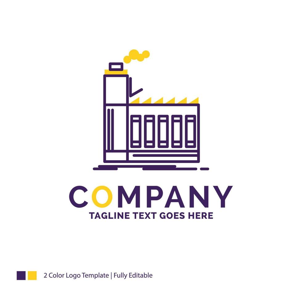 Company Name Logo Design For Factory. industrial. industry. manufacturing. production. Purple and yellow Brand Name Design with place for Tagline. Creative Logo template for Small and Large Business. vector