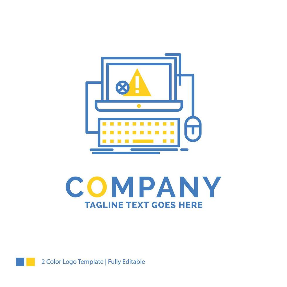 Computer. crash. error. failure. system Blue Yellow Business Logo template. Creative Design Template Place for Tagline. vector