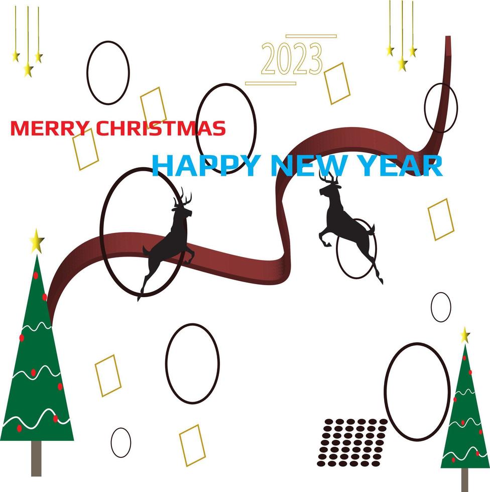 christmas and new year abstract background with reindeer and fir tree. vector