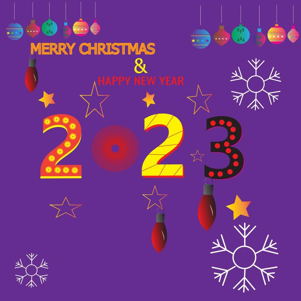 Purple christmas and new year background with stars and ornaments. vector