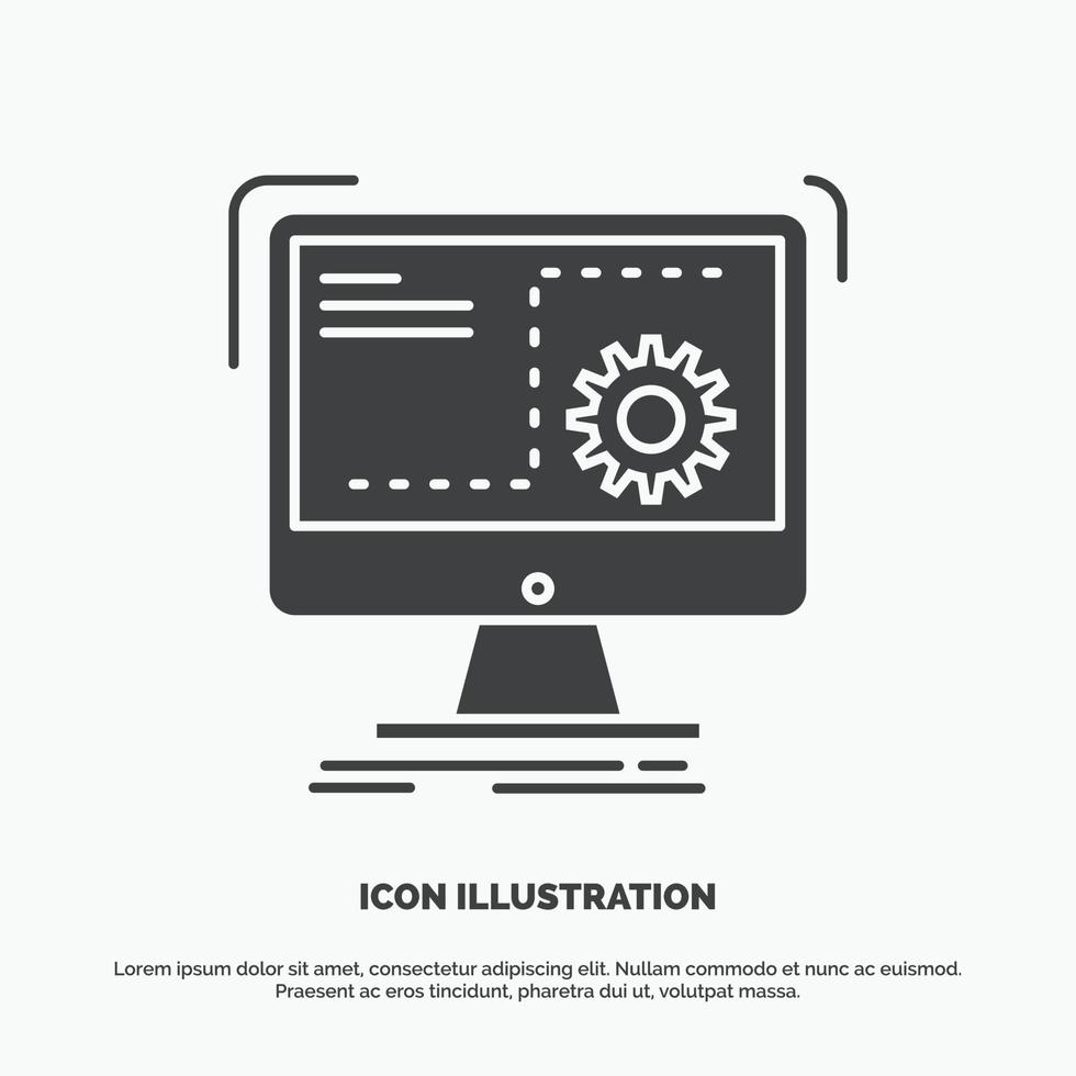 dominio. computadora. función. proceso. icono de progreso. símbolo gris vectorial de glifo para ui y ux. sitio web o aplicación móvil vector