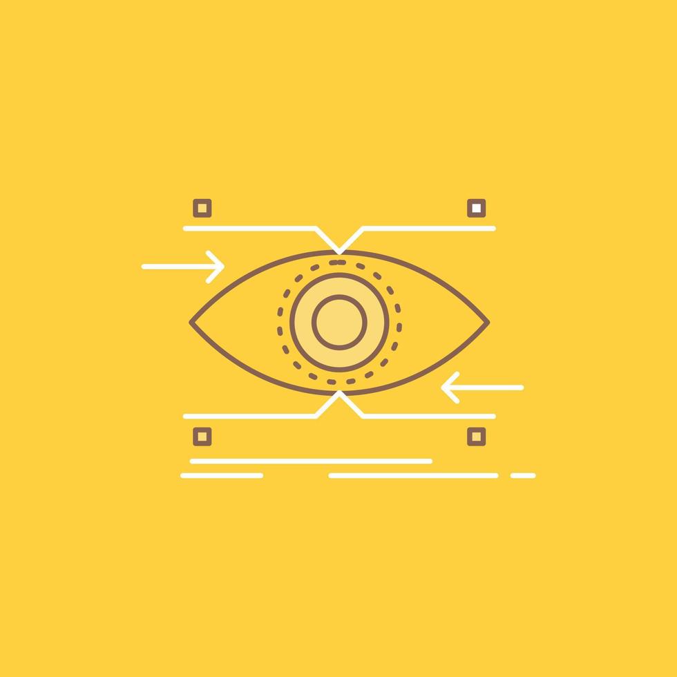 attention. eye. focus. looking. vision Flat Line Filled Icon. Beautiful Logo button over yellow background for UI and UX. website or mobile application vector