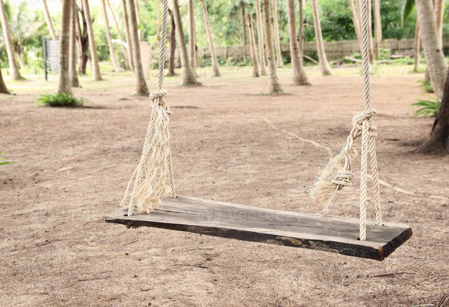 wooden swing with rope in the park photo