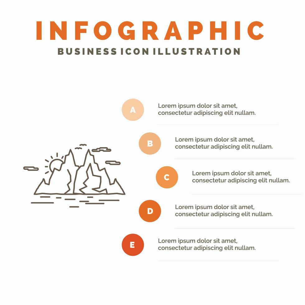 Nature. hill. landscape. mountain. water Infographics Template for Website and Presentation. Line Gray icon with Orange infographic style vector illustration
