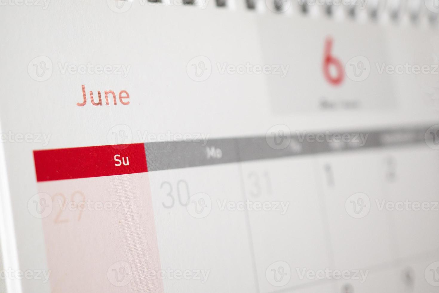 June calendar page with months and dates business planning appointment meeting concept photo