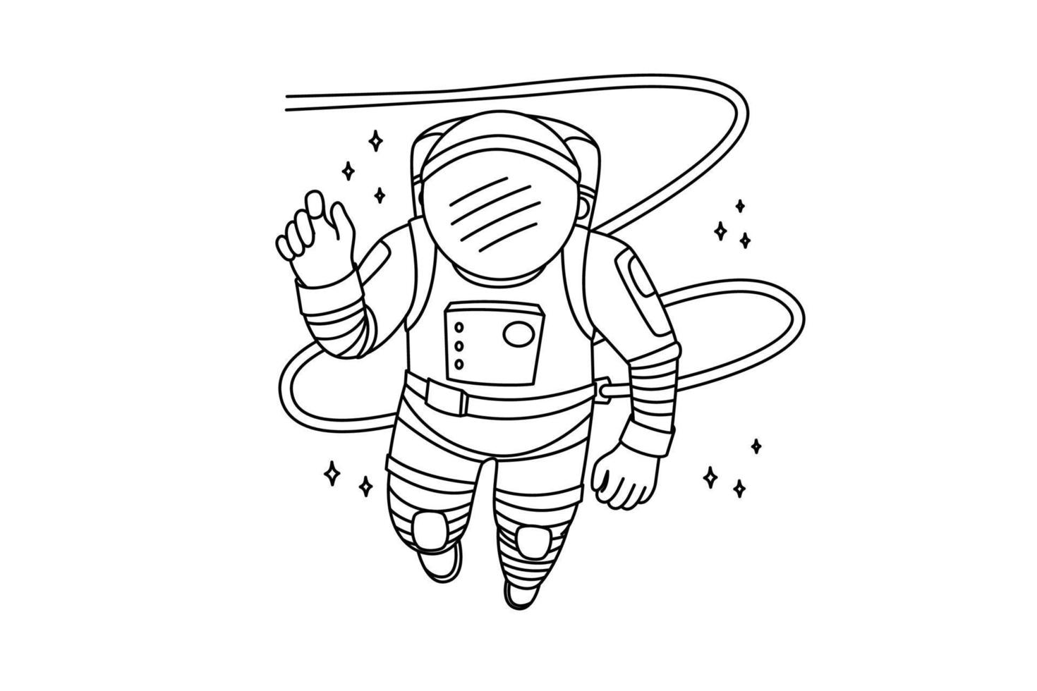 Astronaut in space costume flying in open universe. Cosmonaut in in spacesuit in cosmos. Astrology and science. Vector illustration.