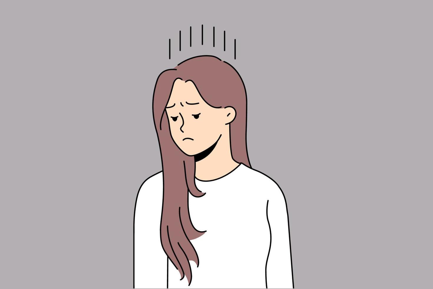 una joven infeliz se siente angustiada y sufre depresión o problemas psicológicos. malestar de la lucha femenina con el cambio de humor y la soledad. ilustración vectorial vector