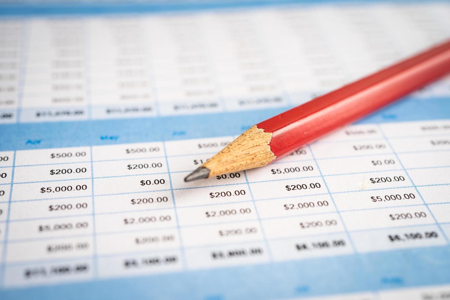Pencil on spreadsheet paper. Finance, Account, Statistics, Analytic research data economy, Stock exchange trading and Business company meeting concept photo
